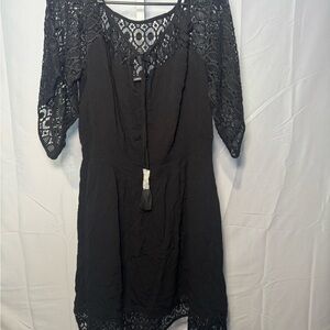 City Chic Black Cold Shoulder Lace Detail Dress Size M/18
